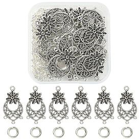 20Pcs Tibetan Style Alloy Chandelier Component Links, Teardrop with Flower, with 100Pcs Jump Rings