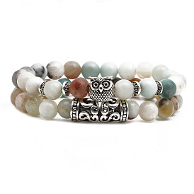 Boho Charm Bracelet Set with Owl, Buddha and Lion Head Beads - Handmade Wrap Bangle for Women