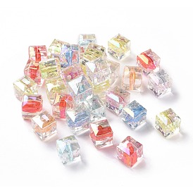 Transparent Acrylic Beads, Center Dyed, Cube