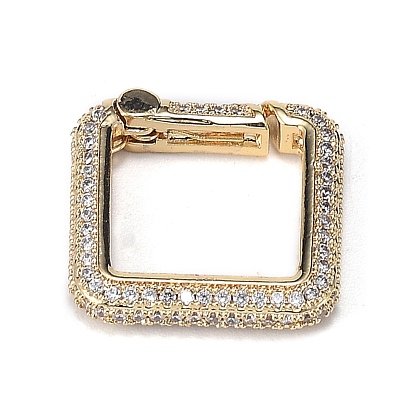 Brass Micro Pave Clear Cubic Zirconia Spring Gate Rings, Long-Lasting Plated, Square