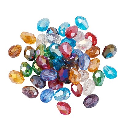Glasperlen, ab Farbe plattiert, facettiert, Tropfen