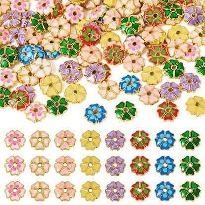 160шт 8 цвета сплав эмалированные колпачки для бусин, цветок, золотые