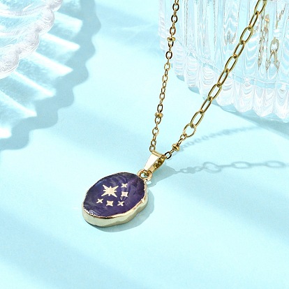 Овальный кулон из натурального аметиста из латуни 304 цепочка из нержавеющей стали для женщин