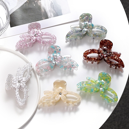 Заколки для волос с когтями из ацетата целлюлозы (смола), цветок, со стразами