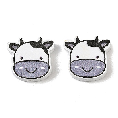 Printed Schima Wood Beads, Cow, Spray Paint