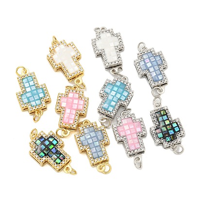 Rack Plating Brass Micro Pave Cubic Zirconia & Shell & Enamel Box Clasps, Cadmium Free & Lead Free, Long-Lasting Plated, Cross