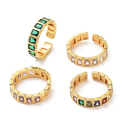 Прямоугольное латунное кольцо с микро-паве и кубическим цирконием, открытое кольцо-манжета для женщин, золотые