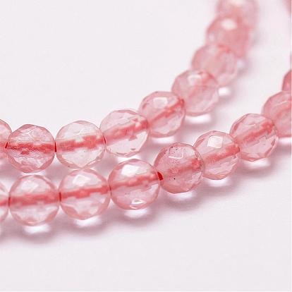 Cherry Quartz Glass Beads Strands, Faceted, Round