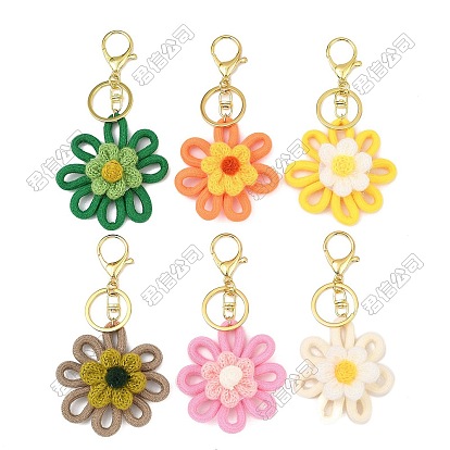Llaveros de flores de poliéster, con llavero de cierre de pinza de langosta de aleación de hierro, dorado
