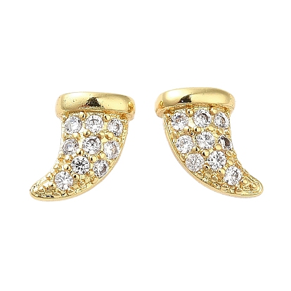Rack Plating Brass Horn Stud Earrings with Cubic Zirconia, Lead Free & Cadmium Free