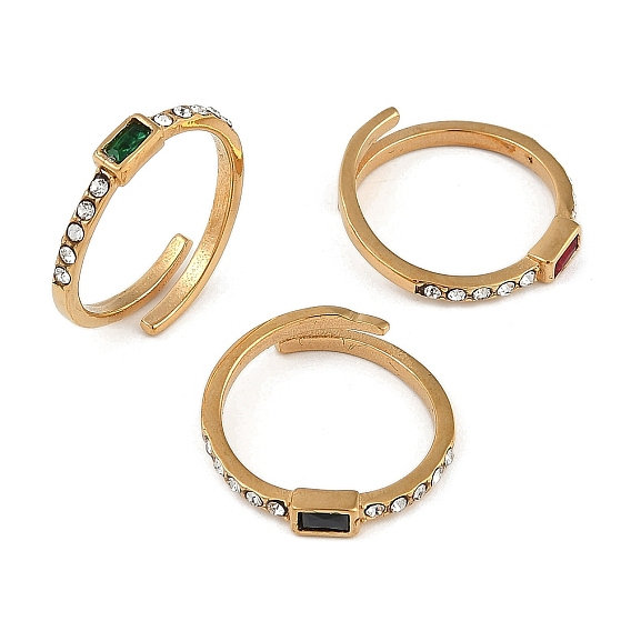 Ионное покрытие (ip) 304 манжетное кольцо из нержавеющей стали со стразами, открытое кольцо для женщин