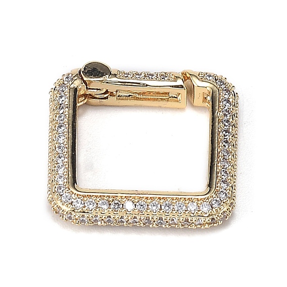 Brass Micro Pave Clear Cubic Zirconia Spring Gate Rings, Long-Lasting Plated, Square