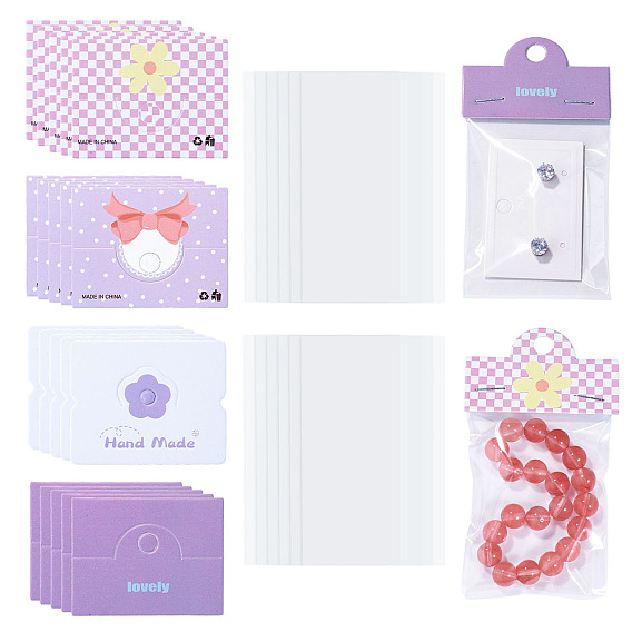 40 pièces 4 styles cartes d'en-tête pliables en papier, cartes d'en-tête pliantes en papier imprimé de fleurs, avec 40pcs rectangle opp cellophane sacs