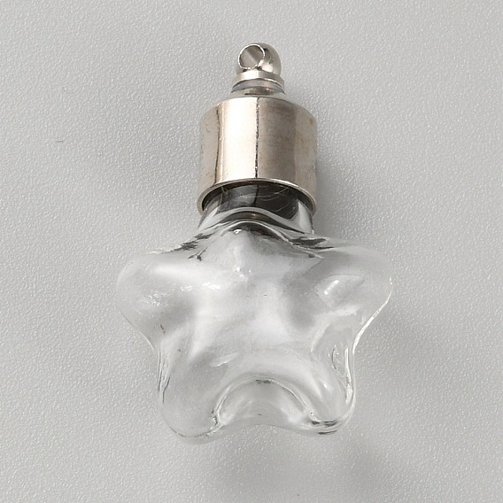 Clear Glass Bottle Pendants, with Platinum Brass Finding