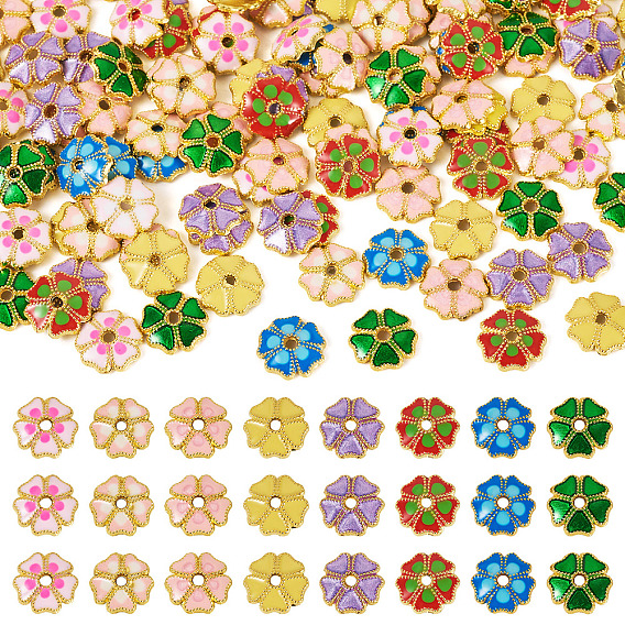 160шт 8 цвета сплав эмалированные колпачки для бусин, цветок, золотые