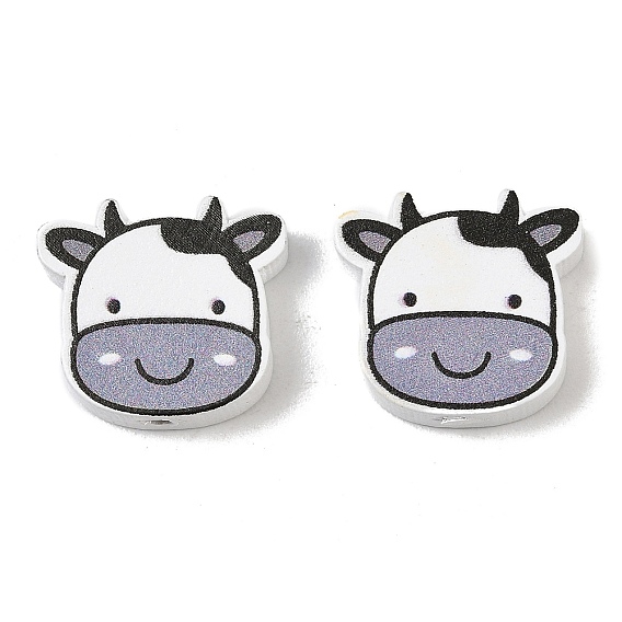 Printed Schima Wood Beads, Cow, Spray Paint