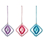 Rhombus Shape Handmade Macrame Polyester Cord Pendant Decorations, with Wood Beads, for Car Hanging Decorations