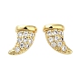 Rack Plating Brass Horn Stud Earrings with Cubic Zirconia, Lead Free & Cadmium Free