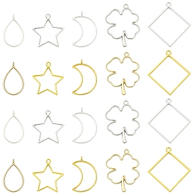 20 шт 10 стиль стойки покрытие сплава подвески с открытой задней лицевой панелью, для diy уф смолы, эпоксидная смола, Прессованные цветочные украшения, без кадмия, без никеля и без свинца, разнообразные