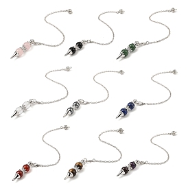 Natural Stone Pointed Dowsing Pendulums, with Rack Plating Platinum Brass Findings, Long-Lasting Plated, Lead Free & Cadmium Free, Cone