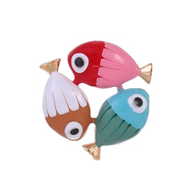 Triple Fish Alloy Colorful Enamel Safety Pin Brooch