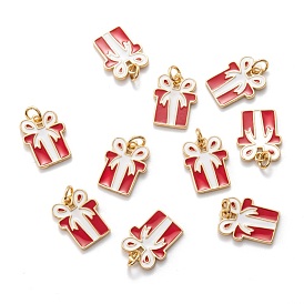 Real 18K Gold Plated Brass Enamel Pendants, with Jump Ring, for Christmas, Gift Box