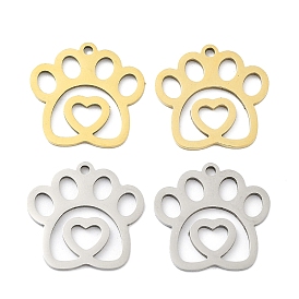 Ion Plating(IP) 201 Stainless Steel Pendants, Laser Cut, Paw Print Charm