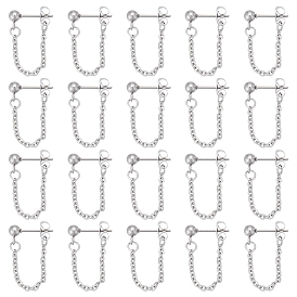 10пара 304 серьги-гвоздики из нержавеющей стали с шариками, с 304 кабельными цепочками из нержавеющей стали