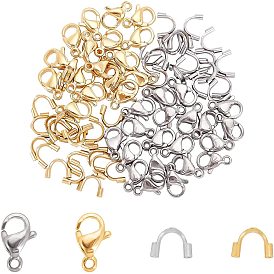 40Pcs 2 Colors 304 Stainless Steel Lobster Claw Clasps, with 40Pcs 2 Colors 316 Surgical Stainless Steel Wire Guardian