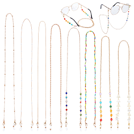 Pandahall elite 7pcs 7 styles chaînes de lunettes, tour de cou pour lunettes, avec chaînes à câbles en aluminium, Perles acryliques, fermoirs à pince de homard en alliage et extrémités de boucle en caoutchouc, couleur mixte