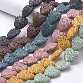 Brins de perles de pierre de lave naturelle, teint, cœur, 26~30x26~30mm, trou: 2 mm, environ 15 pcs / brin