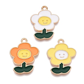 Alloy Enamel Pendants, Light Gold, Lead Free & Cadmium Free, Flower Charm