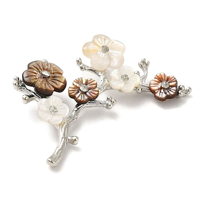 Natural Dyed White Shell Pendants, Flower Charms with Brass Rhinestone Findings