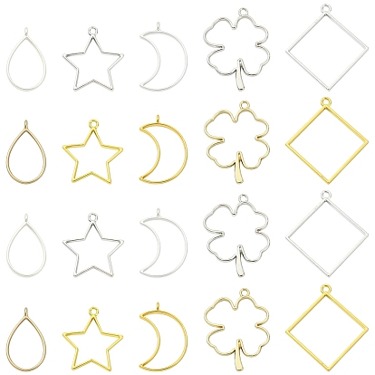 20 шт 10 стиль стойки покрытие сплава подвески с открытой задней лицевой панелью, для diy уф смолы, эпоксидная смола, Прессованные цветочные украшения, без кадмия, без никеля и без свинца, разнообразные