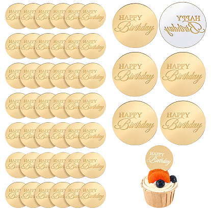 48 piezas de adornos acrílicos para tartas, decoraciones de pasteles, plano redondo con palabra feliz cumpleaños