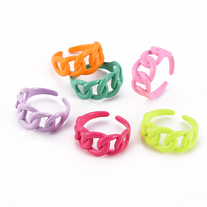 Spray Painted Brass Curb Chain Open Rings, Cuff Rings, Cadmium Free & Nickel Free & Lead Free