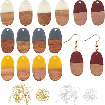 Kits de fabrication de boucles d'oreilles pendantes en bois de noyer, 16 pcs 4 couleurs pendentifs ovales en résine et bois de noyer, crochets et anneaux de saut en laiton