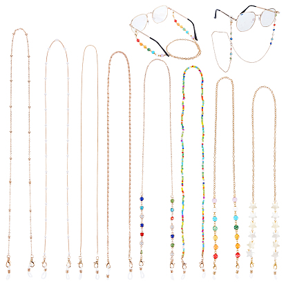 7Pcs 7 Styles Eyeglasses Chains, Neck Strap for Eyeglasses, with Aluminium Cable Chains, Acrylic Beads, Alloy Lobster Claw Clasps and Rubber Loop Ends, Mixed Color