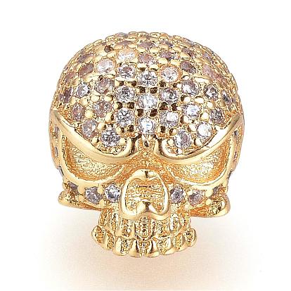 Brass Micro Pave Cubic Zirconia Beads, Skull