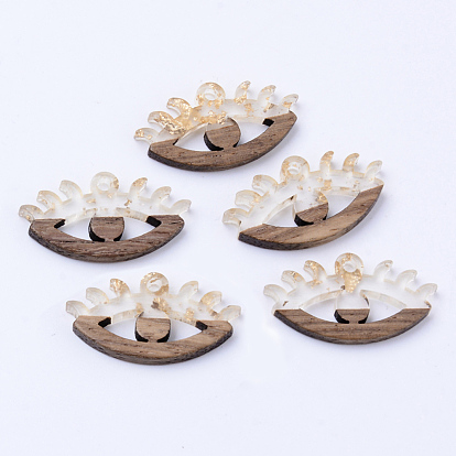 Resin & Walnut Wood Pendants, with Gold Foil, Eyes