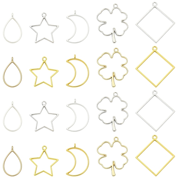 20 шт 10 стиль стойки покрытие сплава подвески с открытой задней лицевой панелью, для diy уф смолы, эпоксидная смола, Прессованные цветочные украшения, без кадмия, без никеля и без свинца, разнообразные