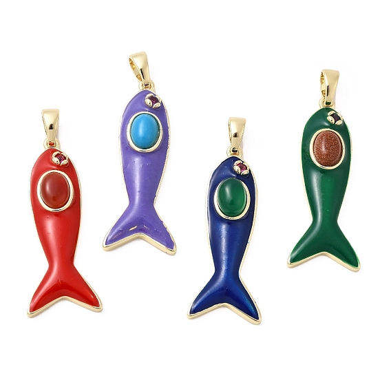 Драгоценный камень подвески, подвески в виде рыбок из латуни с микропаве из кубических цирконий и эмали, реальный 18 k позолоченный, без кадмия и без свинца, стойки покрытие, долговечный