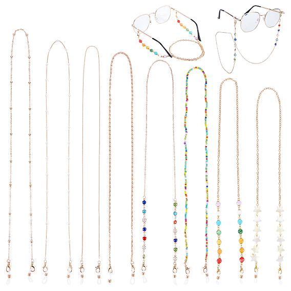 7Pcs 7 Styles Eyeglasses Chains, Neck Strap for Eyeglasses, with Aluminium Cable Chains, Acrylic Beads, Alloy Lobster Claw Clasps and Rubber Loop Ends, Mixed Color