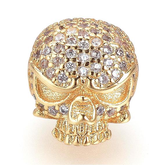 Brass Micro Pave Cubic Zirconia Beads, Skull