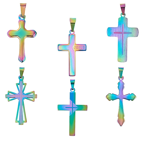 6 шт. 6 ионное покрытие (ip) 304 подвески из нержавеющей стали, крестик