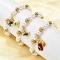 Латунные браслеты-стрейч на тему путешествий, с латунными подвесками из микропаве из прозрачного кубического циркония и пластиковыми бусинами с имитацией жемчуга и ионным покрытием (IP) 304 бусины из нержавеющей стали, стойки покрытие, золотые