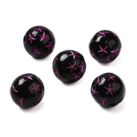 Opaque Acrylic Beads, Round with Flower