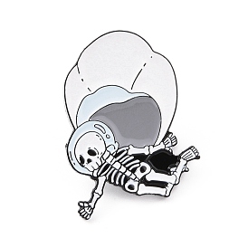 Skeleton with Parachute Enamel Pin, Electrophoresis Black Plated Alloy Halloween Badge for Backpack Clothes