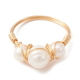 Bague perle naturelle, bijoux en fil de laiton pour femmes