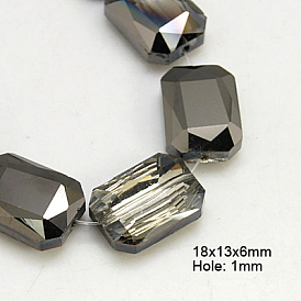 Electroplated Glass Beads, Black Plated, Faceted Rectangle, Light Grey, 18x13x6mm, Hole: 1mm